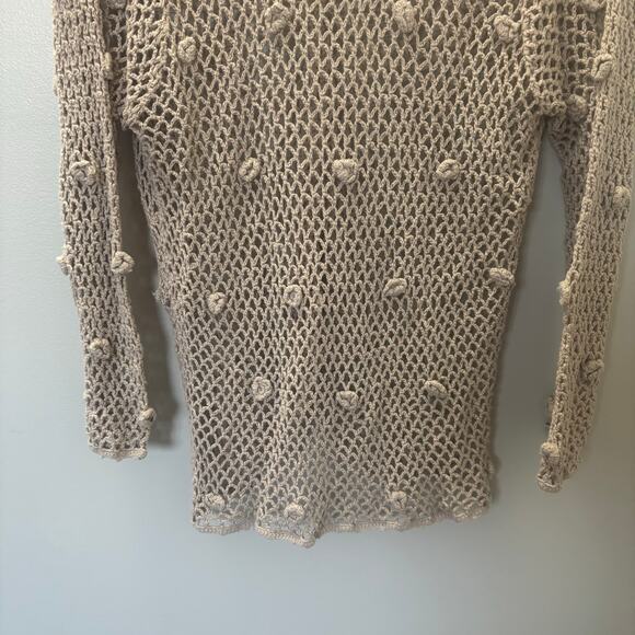 J.Jill Women’s Hand Crochet Sweater Open Cardigan Beige Linen Boho Knit XL - Picture 7 of 12